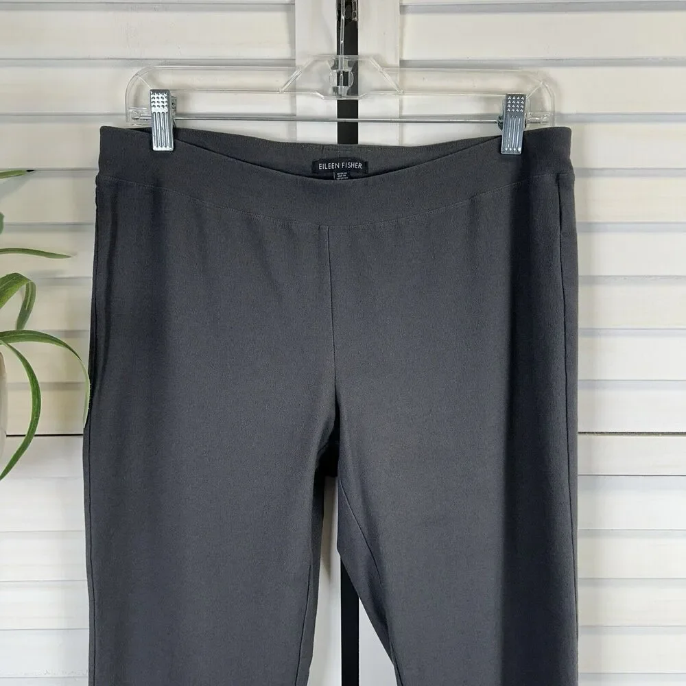 Elieen Fisher Gray Washable Stretch Crepe Pants Slim‎ Fit Ankle Pull On Size M
